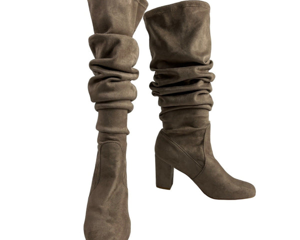 Chinese Laundry Women's Khaki Suede Knee High Slouchy Heeled Boots Sz 10 - NWOB