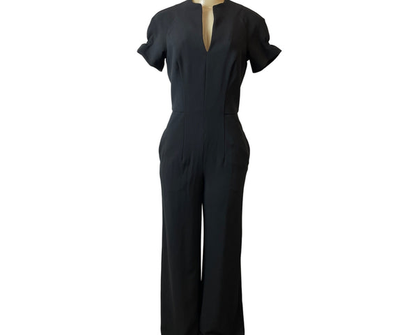 Black Halo Short Sleeve Womens Jumpsuit With Keyhole Neck Sz 4 - New