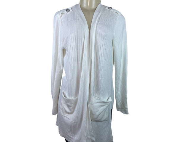 White Women’s Knit Open-Front Cardigan By Belle River Gravel Sz S