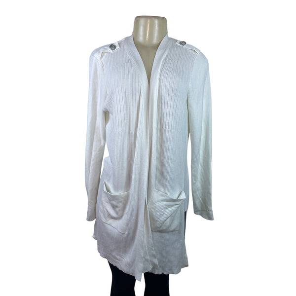 White Women’s Knit Open-Front Cardigan By Belle River Gravel Sz S