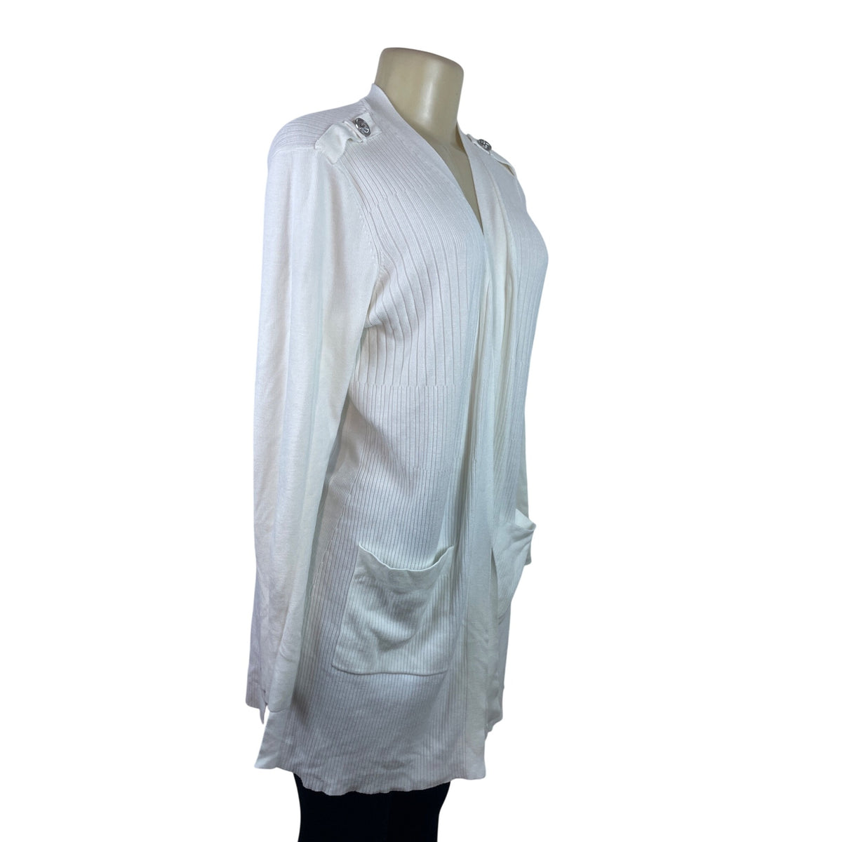 White Women’s Knit Open-Front Cardigan By Belle River Gravel Sz S