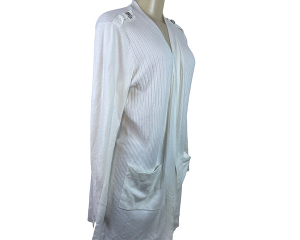 White Women’s Knit Open-Front Cardigan By Belle River Gravel Sz S