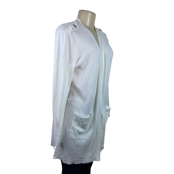 White Women’s Knit Open-Front Cardigan By Belle River Gravel Sz S