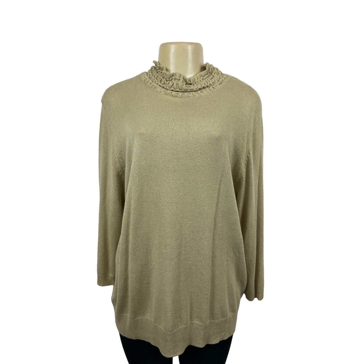 Sagharbor Women's Beige Long Sleeve Blouse Ruffle Collar Shirt Size XL