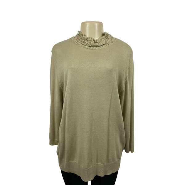 Sagharbor Women's Beige Long Sleeve Blouse Ruffle Collar Shirt Size XL