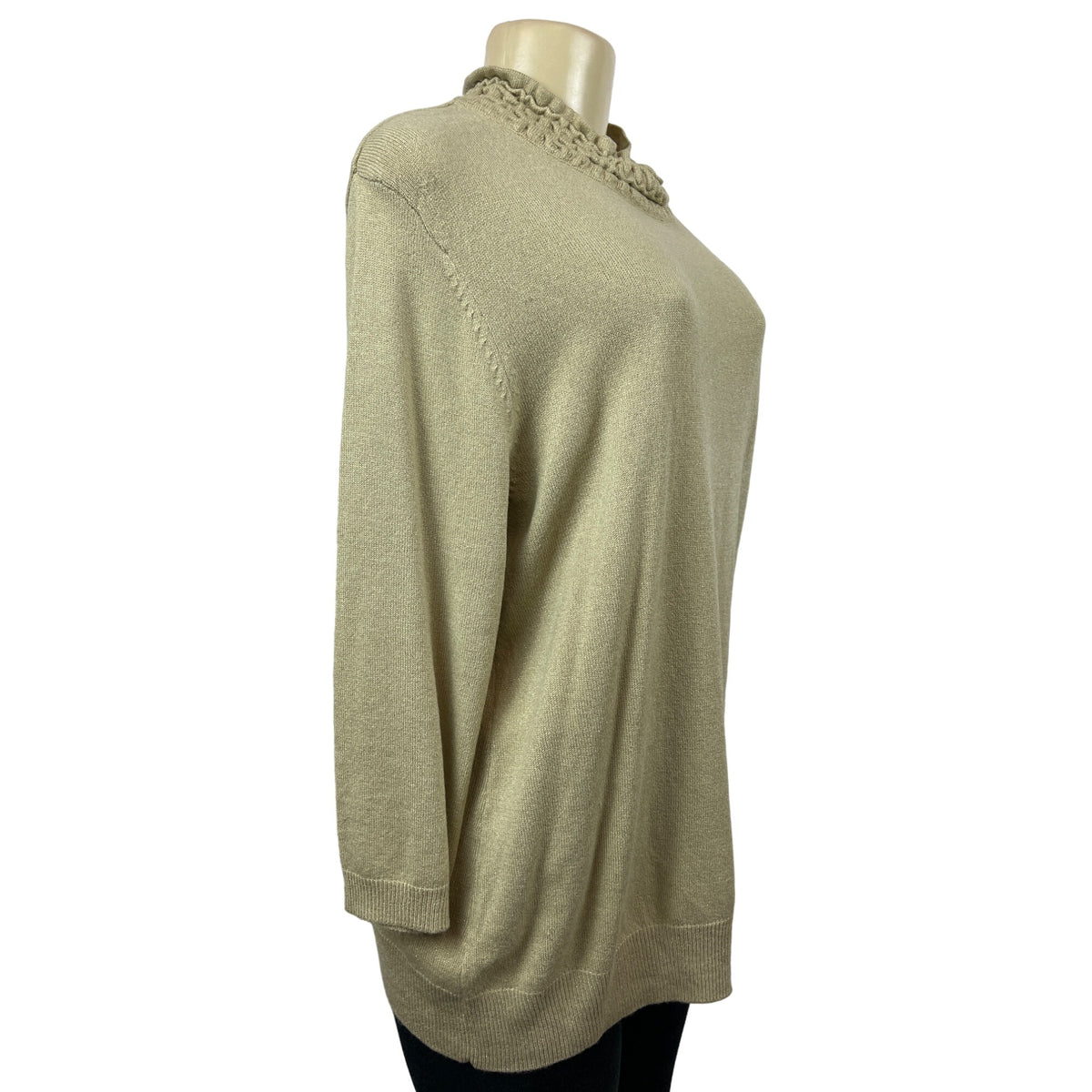 Sagharbor Women's Beige Long Sleeve Blouse Ruffle Collar Shirt Size XL