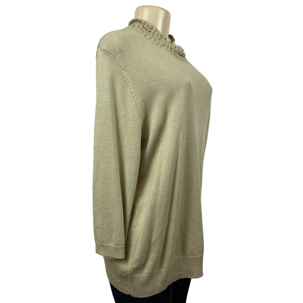 Sagharbor Women's Beige Long Sleeve Blouse Ruffle Collar Shirt Size XL