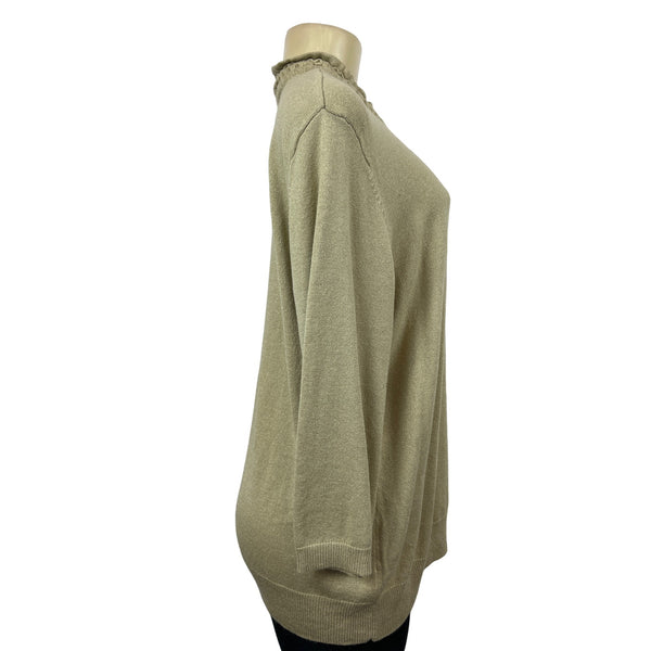 Sagharbor Women's Beige Long Sleeve Blouse Ruffle Collar Shirt Size XL