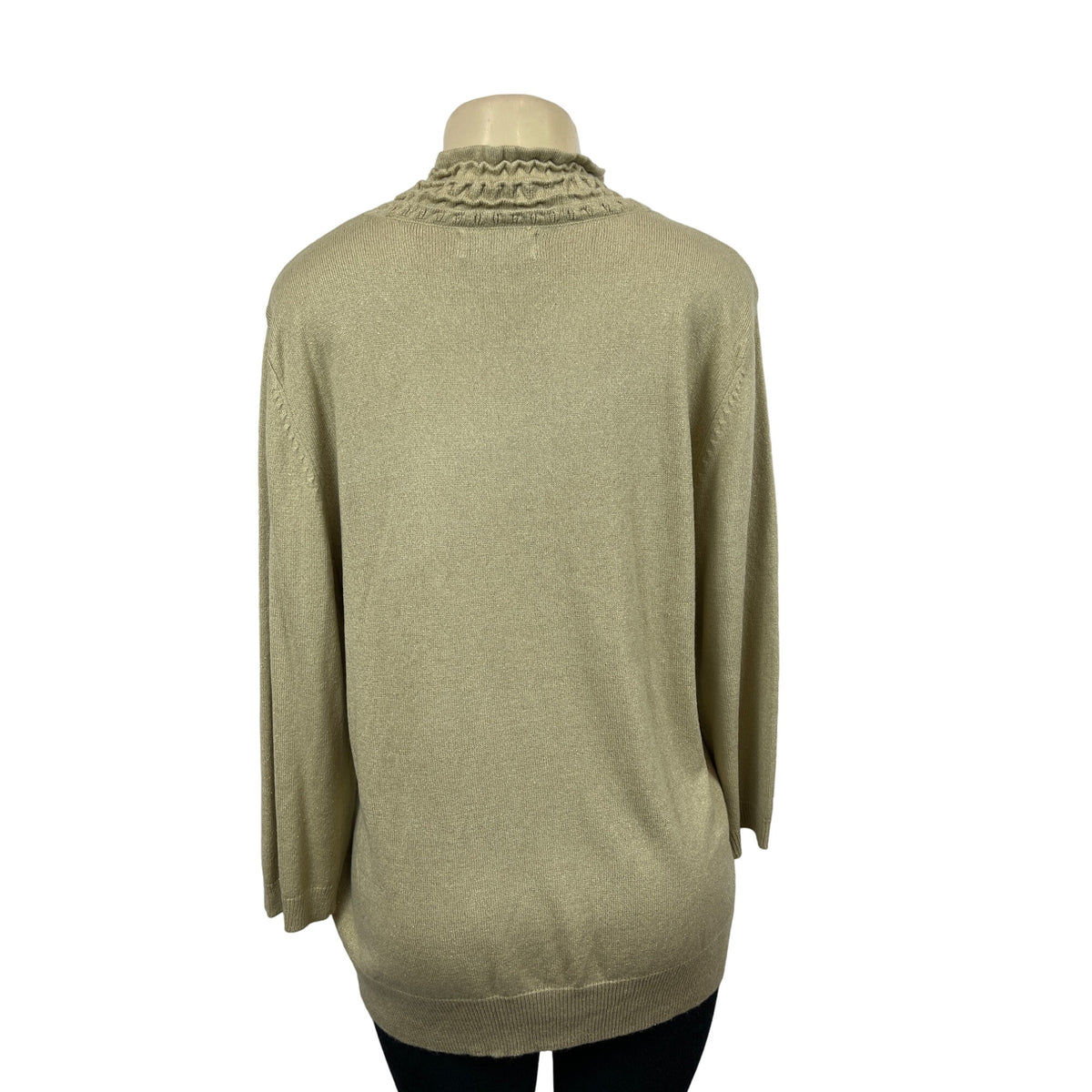 Sagharbor Women's Beige Long Sleeve Blouse Ruffle Collar Shirt Size XL