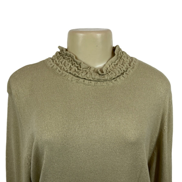 Sagharbor Women's Beige Long Sleeve Blouse Ruffle Collar Shirt Size XL