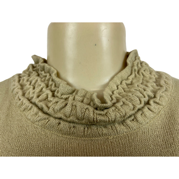 Sagharbor Women's Beige Long Sleeve Blouse Ruffle Collar Shirt Size XL