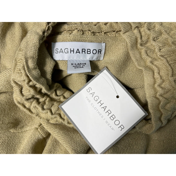 Sagharbor Women's Beige Long Sleeve Blouse Ruffle Collar Shirt Size XL