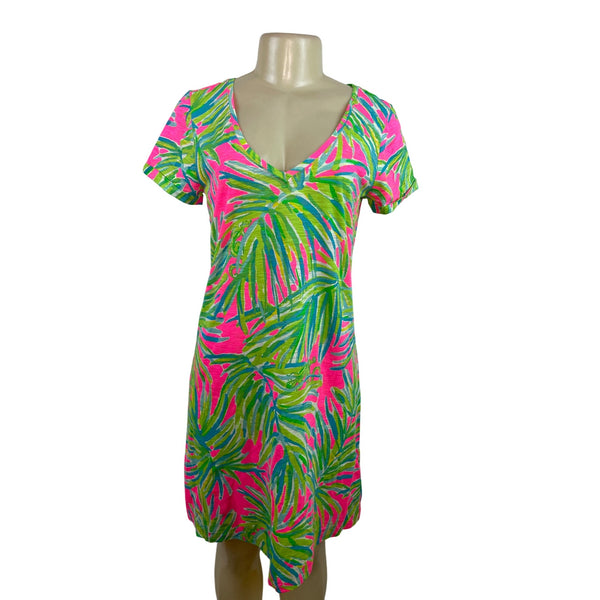 Lilly Pulitzer Short Sleeve Dress Pink V-Neck Tropical Print Women’s Sz S - New