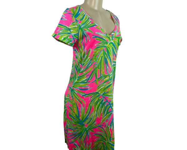 Lilly Pulitzer Short Sleeve Dress Pink V-Neck Tropical Print Women’s Sz S - New