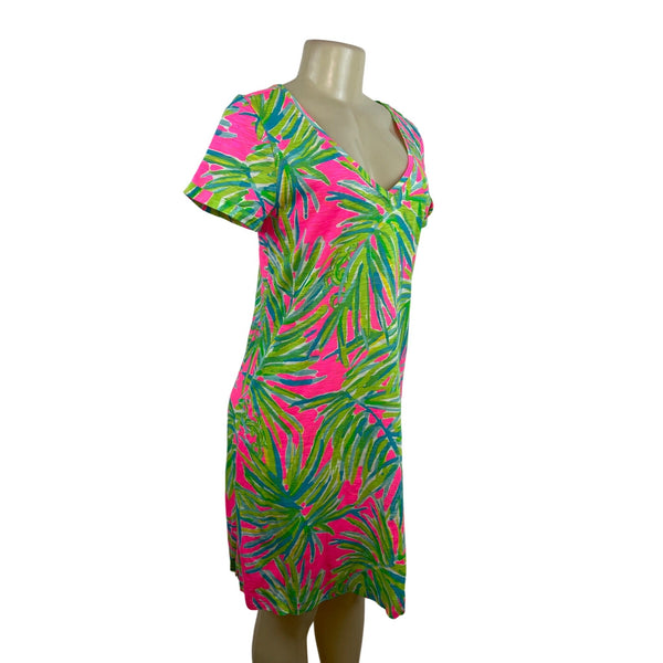 Lilly Pulitzer Short Sleeve Dress Pink V-Neck Tropical Print Women’s Sz S - New
