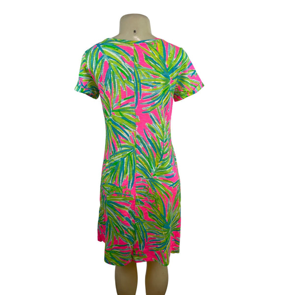 Lilly Pulitzer Short Sleeve Dress Pink V-Neck Tropical Print Women’s Sz S - New