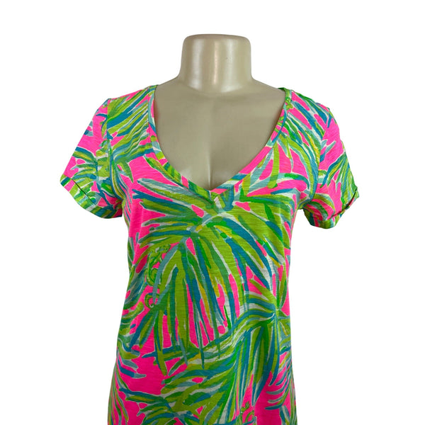 Lilly Pulitzer Short Sleeve Dress Pink V-Neck Tropical Print Women’s Sz S - New