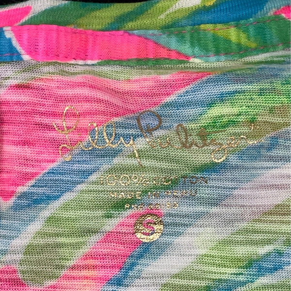 Lilly Pulitzer Short Sleeve Dress Pink V-Neck Tropical Print Women’s Sz S - New