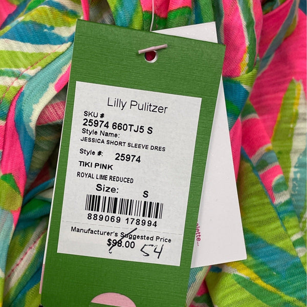 Lilly Pulitzer Short Sleeve Dress Pink V-Neck Tropical Print Women’s Sz S - New
