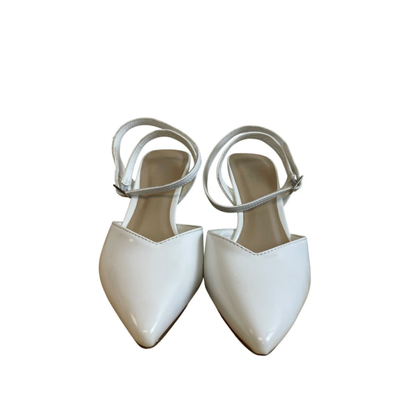 Not Just A Pump Womens White Patent Leather Heels Ankle Strap Pointed Toe Size 7