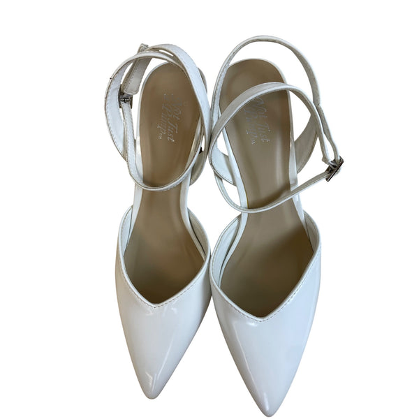 Not Just A Pump Womens White Patent Leather Heels Ankle Strap Pointed Toe Size 7
