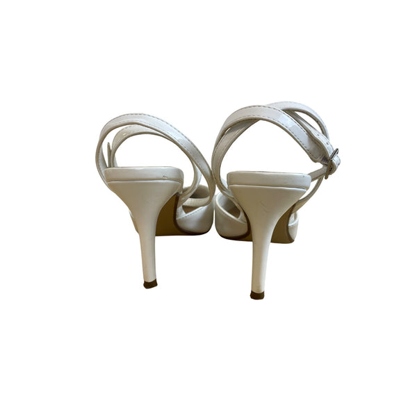 Not Just A Pump Womens White Patent Leather Heels Ankle Strap Pointed Toe Size 7
