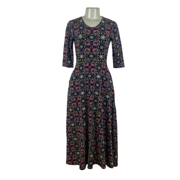Mata Traders Women's Floral Organic Cotton Midi Dress Black Multicolor Size XS
