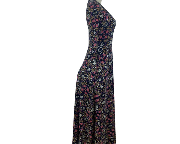 Mata Traders Womens Floral Organic Cotton Midi Dress Black Multicolor Size XS