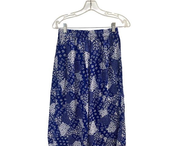 Fritzzi Womens Blue Floral Print Culotte Skirt Medium Flowing Comfortable Style