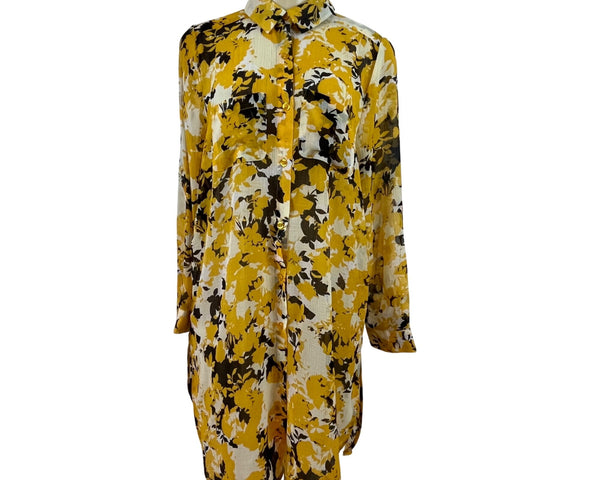 Jessica London Women's Yellow Floral Button-Up Long Sleeve tunic Sz 14W