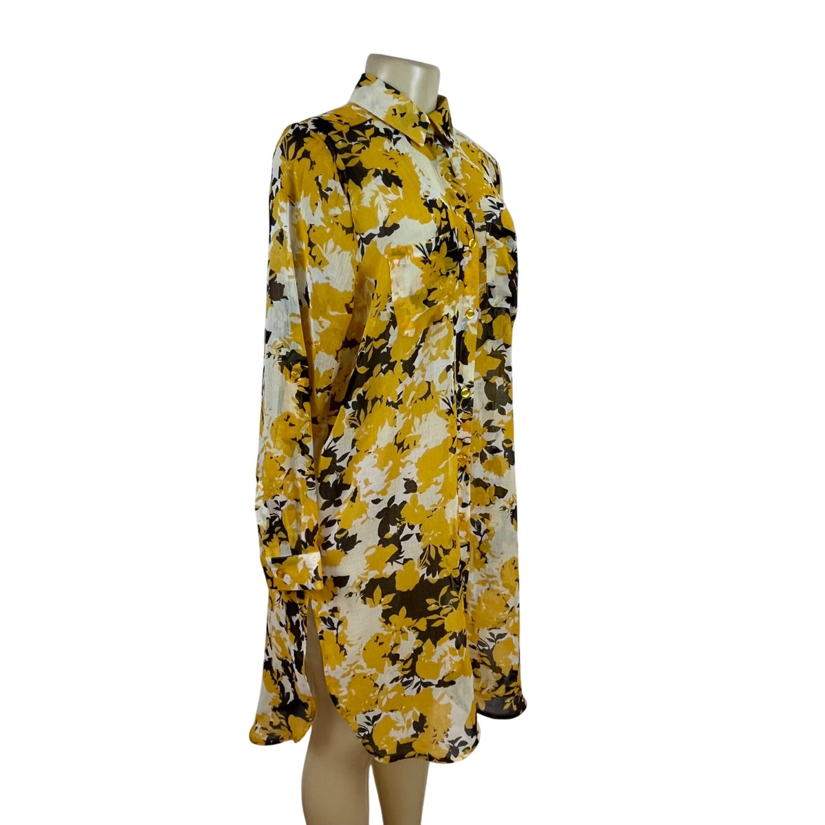 Jessica London Women's Yellow Floral Button-Up Long Sleeve tunic Sz 14W