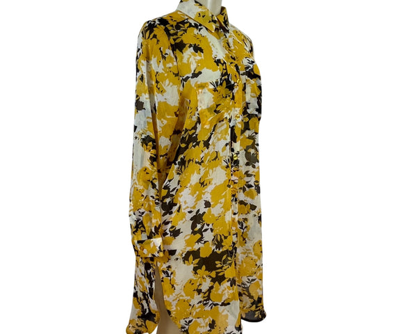 Jessica London Women's Yellow Floral Button-Up Long Sleeve tunic Sz 14W