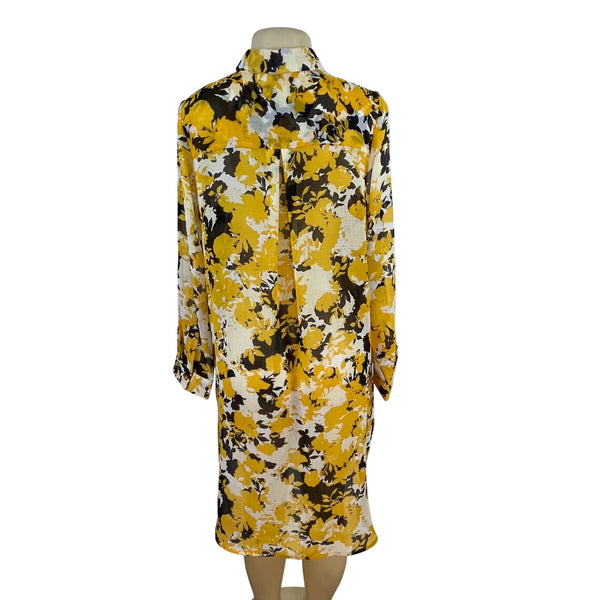 Jessica London Women's Yellow Floral Button-Up Long Sleeve tunic Sz 14W