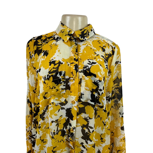 Jessica London Women's Yellow Floral Button-Up Long Sleeve tunic Sz 14W