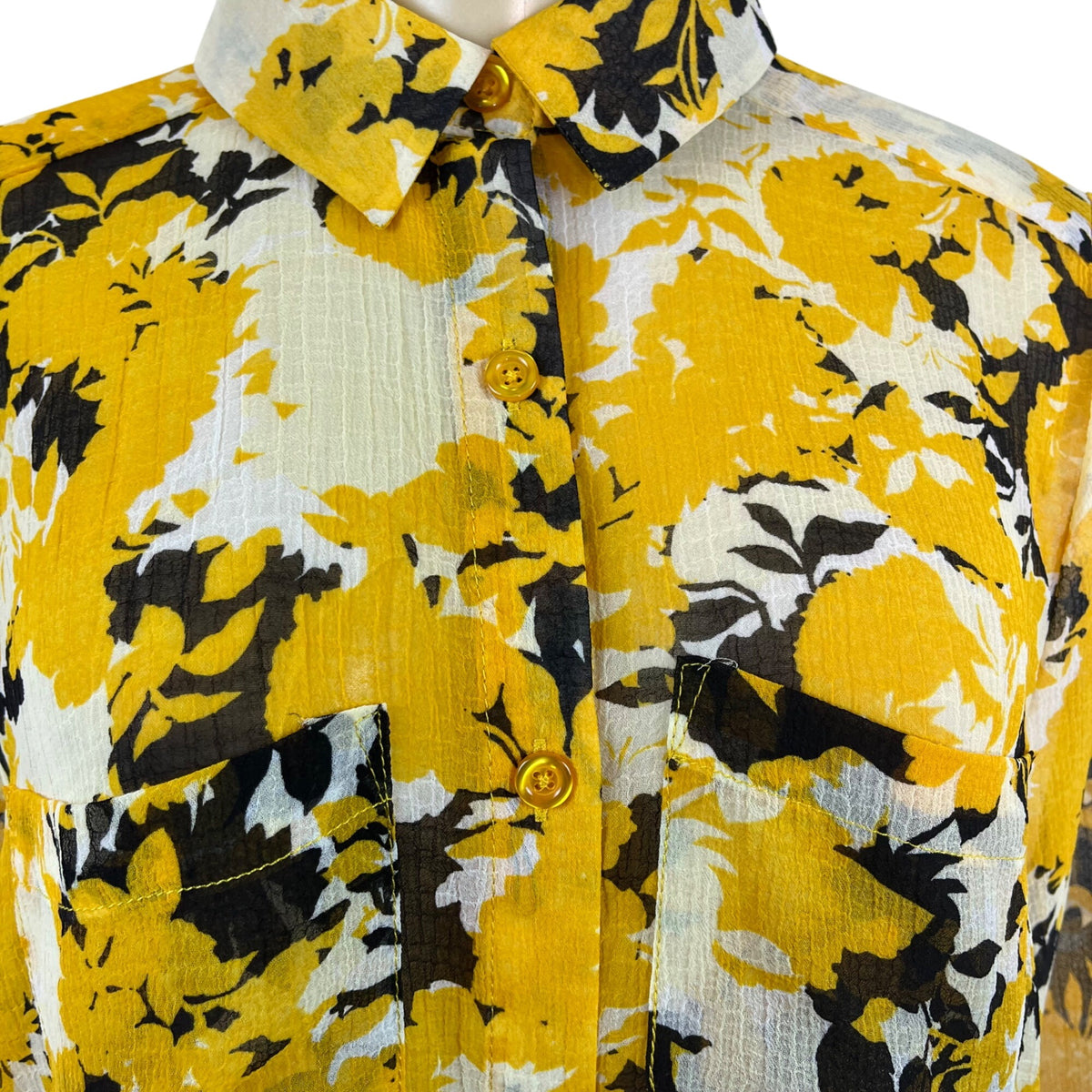 Jessica London Women's Yellow Floral Button-Up Long Sleeve tunic Sz 14W