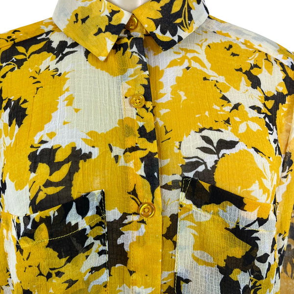 Jessica London Women's Yellow Floral Button-Up Long Sleeve tunic Sz 14W