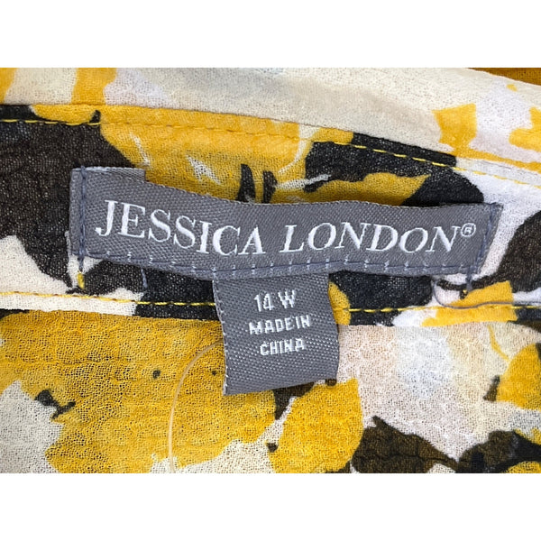 Jessica London Women's Yellow Floral Button-Up Long Sleeve tunic Sz 14W