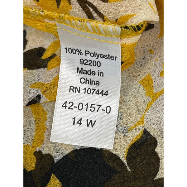 Jessica London Women's Yellow Floral Button-Up Long Sleeve tunic Sz 14W