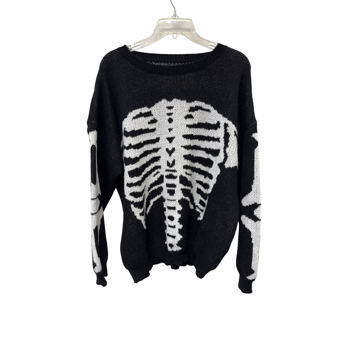 Knitted Skeleton Graphic Unisex Sweater Black/White Polyester Ribbed XL Cosplay Top