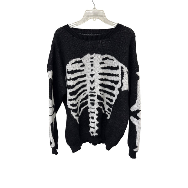 Knitted Skeleton Graphic Unisex Sweater Black/White Polyester Ribbed XL Cosplay Top