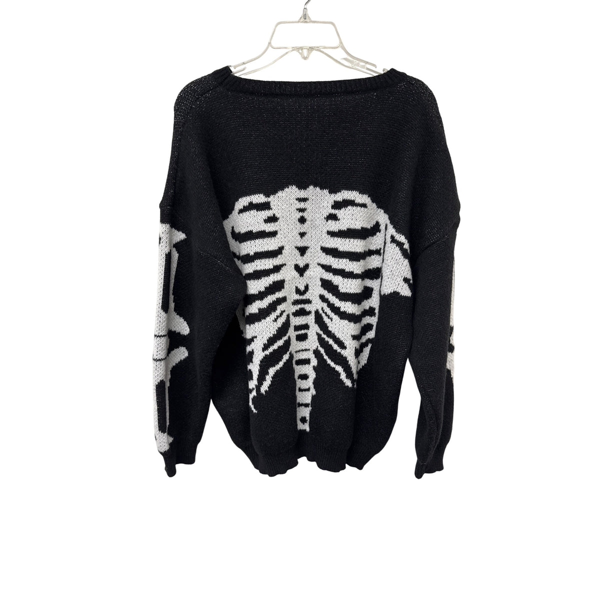 Knitted Skeleton Graphic Unisex Sweater Black/White Polyester Ribbed XL Cosplay Top