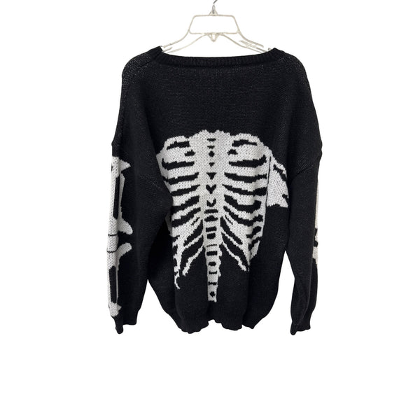 Knitted Skeleton Graphic Unisex Sweater Black/White Polyester Ribbed XL Cosplay Top
