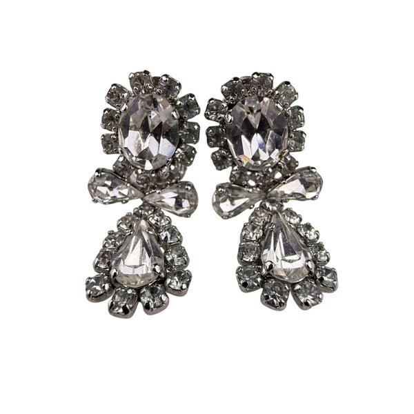 Chr. Dior Germany Vintage Silver Tone Rhinestone Clip-On Earrings Elegant Design