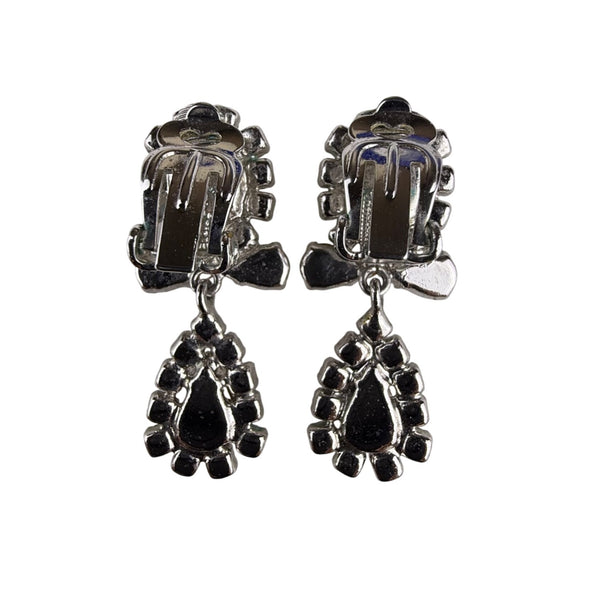 Chr. Dior Germany Vintage Silver Tone Rhinestone Clip-On Earrings Elegant Design