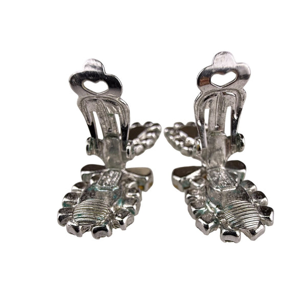 Chr. Dior Germany Vintage Silver Tone Rhinestone Clip-On Earrings Elegant Design