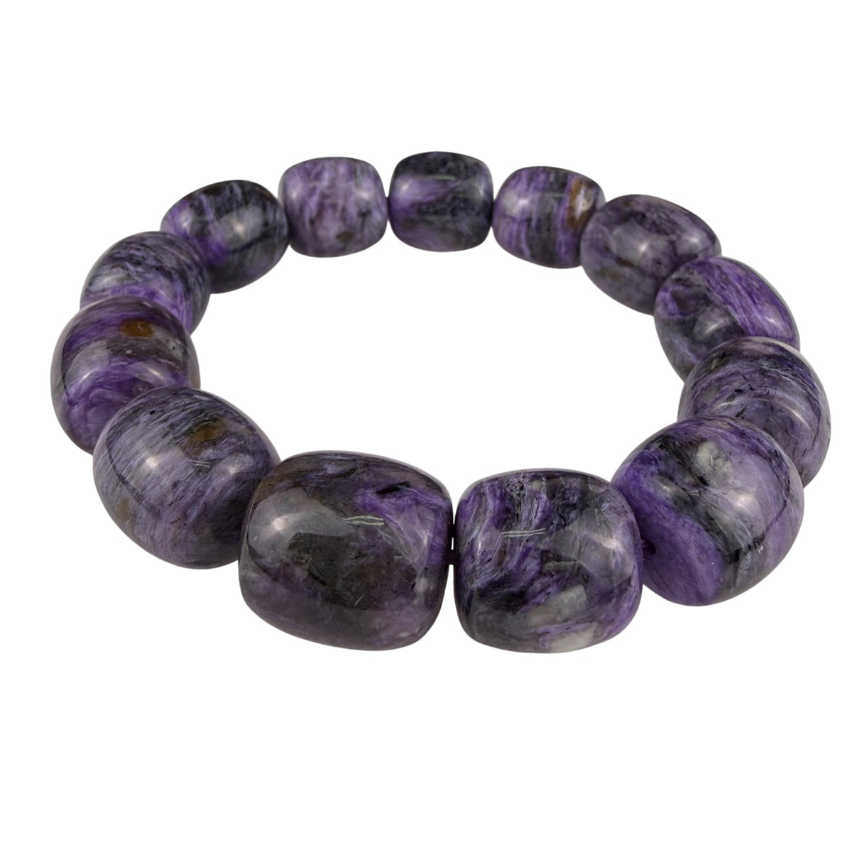 Charoite Purple Natural Stone Womens Bracelet Strung Polished Smooth Beads