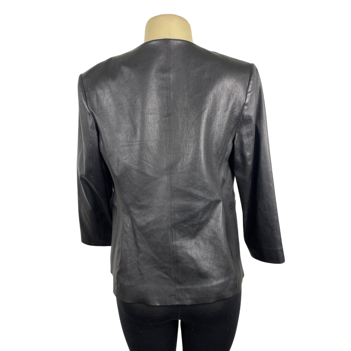 Theory Womens Black Leather Open Jacket With Pockets Sz 8