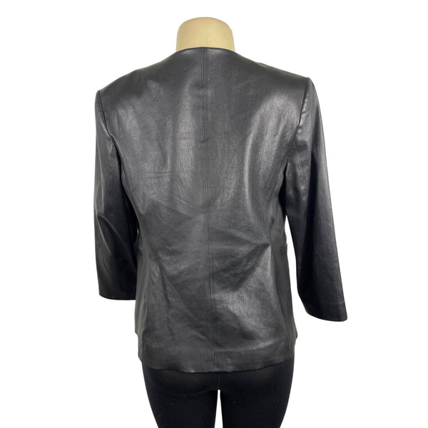 Theory Womens Black Leather Open Jacket With Pockets Sz 8