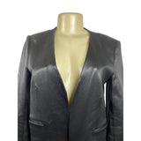 Theory Womens Black Leather Open Jacket With Pockets Sz 8