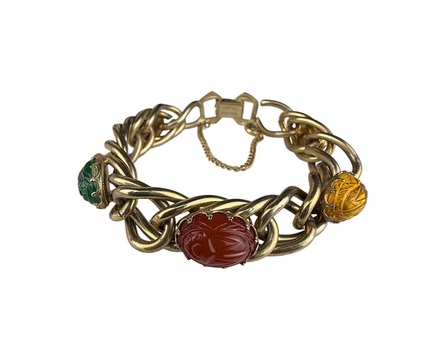 Kafin New York Womens Gold Tone Multi-Stone Scarab Chain Link Bracelet
